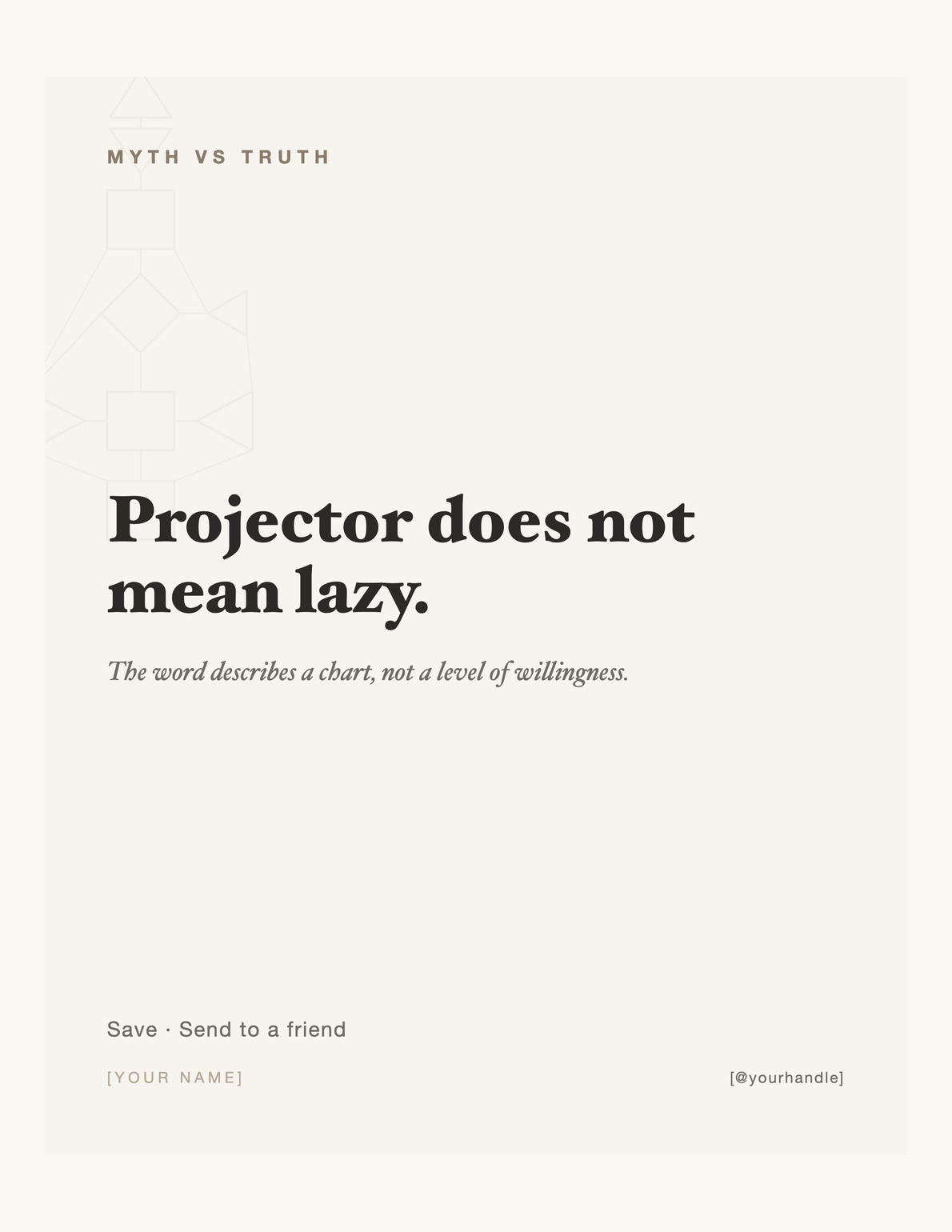 The opening slide of a myth-vs-truth carousel: “Projector does not mean lazy”