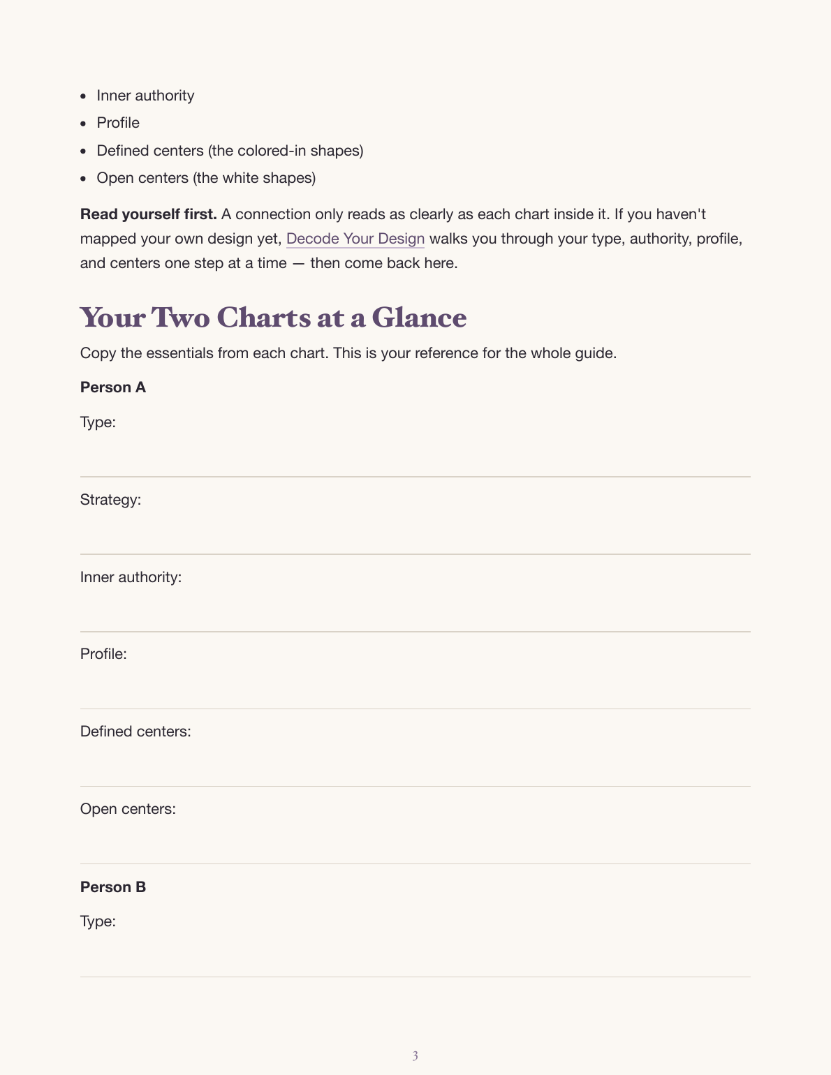 Your Two Charts at a Glance fill-in page