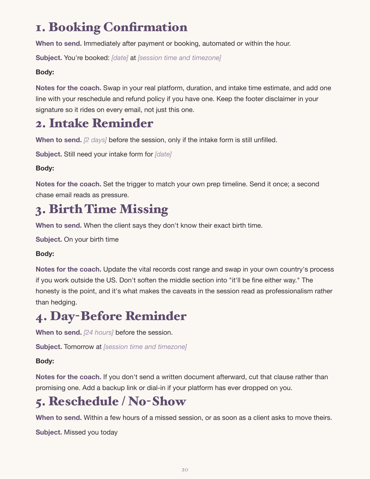 Booking confirmation: one of the seven email templates
